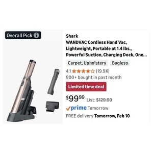 Shark WANDVAC Cordless Hand Vac Lightweight 1.4 lbs Powerful Suction Tools